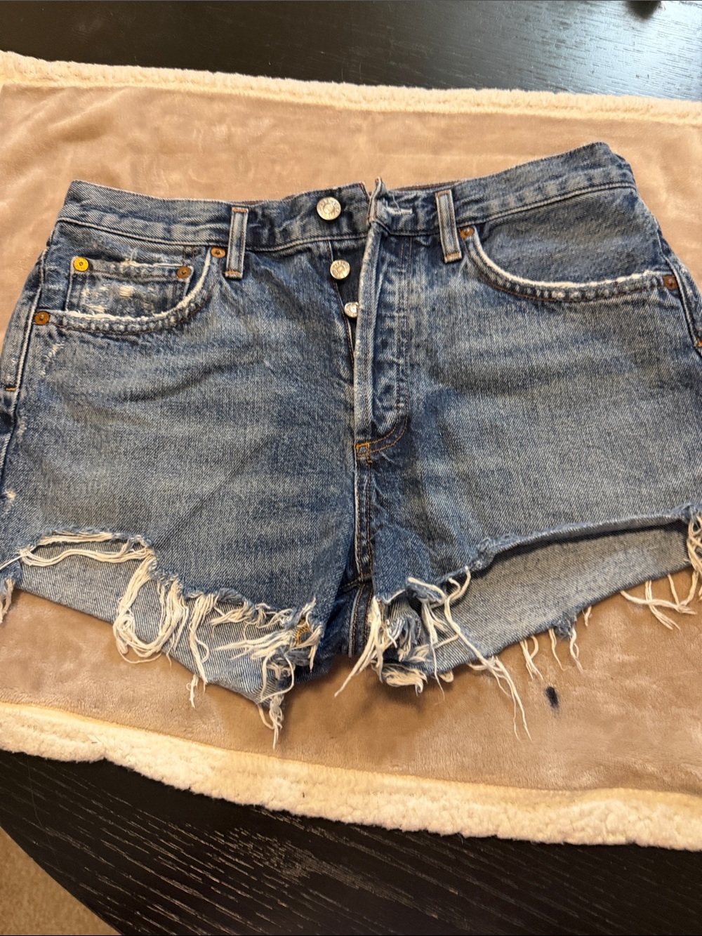 Agolde Blue Distressed Denim Cutoff Shorts